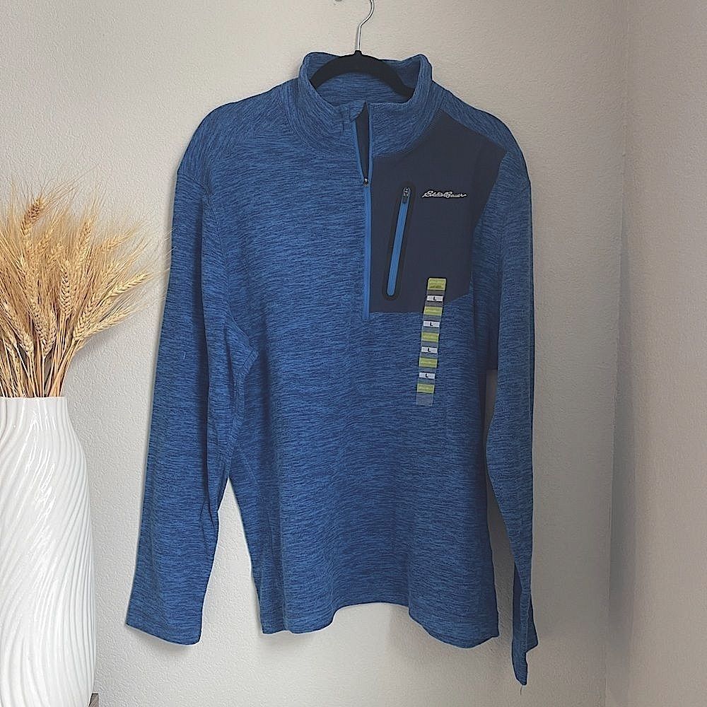 Eddie Bauer Men's Royal Blue Zip Up Sweater - Size L